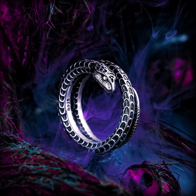 【Lost]】Dark-style 925 Silver Snake Ring for Men, Unique Design, Finger Ring, Open Band Main Image