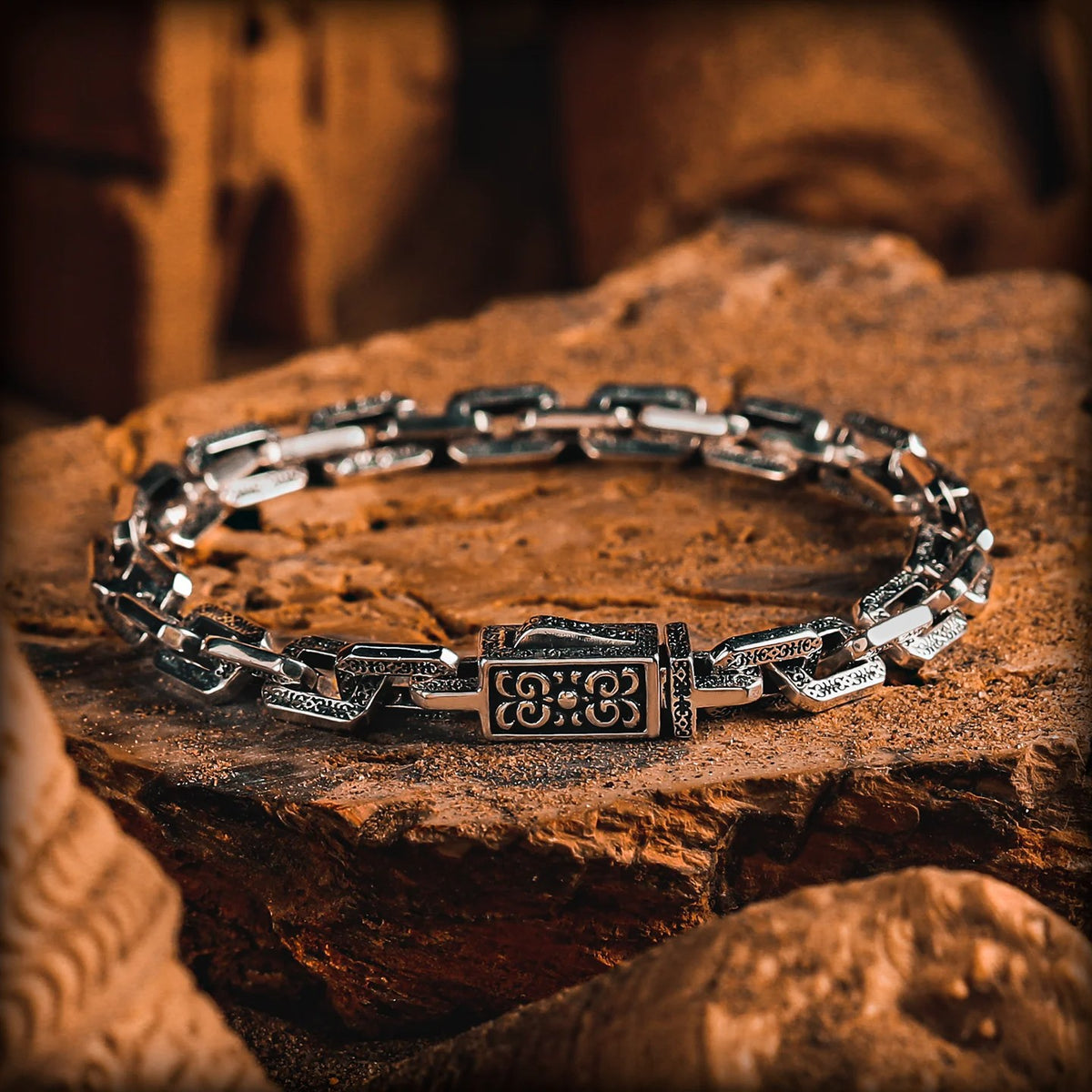 【Dark Pattern】Retro European & American Vine Military Design S925 Silver Men's Bracelet, Cuban Chain, Birthday Gift