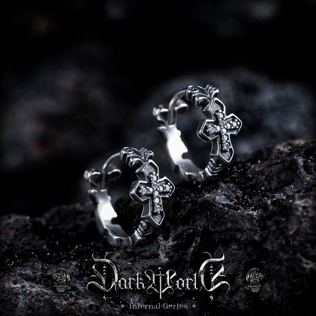 【Returning Heart]】Gothic Style Cross S925 Silver Earrings Men's Studs Niche Ear Clips Jewelry Birthday Gift Main Image