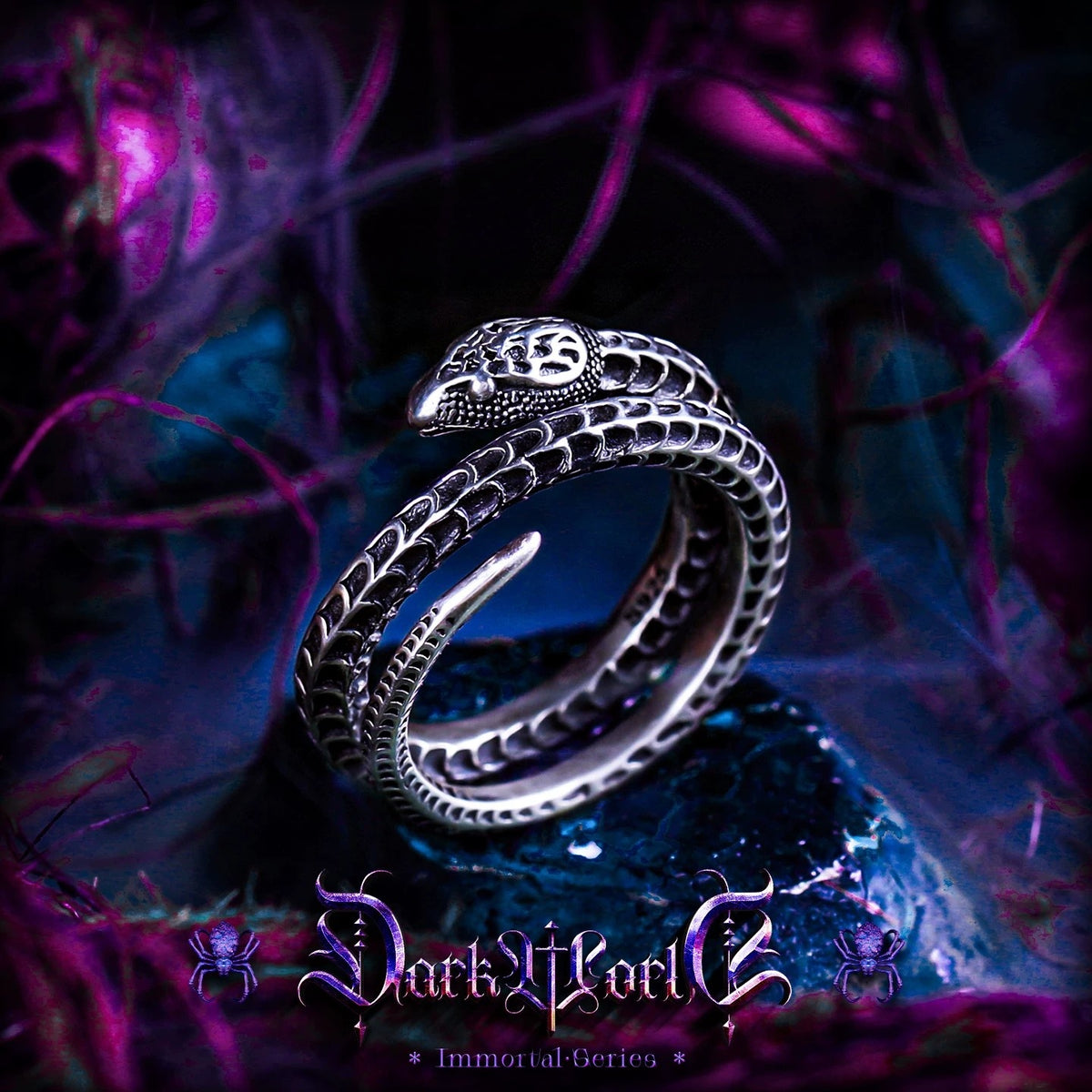 【Lost]】Dark-style 925 Silver Snake Ring for Men, Unique Design, Finger Ring, Open Band