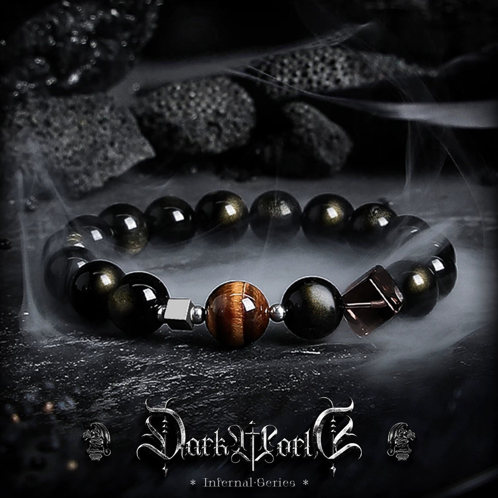 【Zhao】Natural Golden Obsidian Bracelet for Men, High-End Vintage Tiger Eye Bead Bracelet, Couple's Birthday Gift