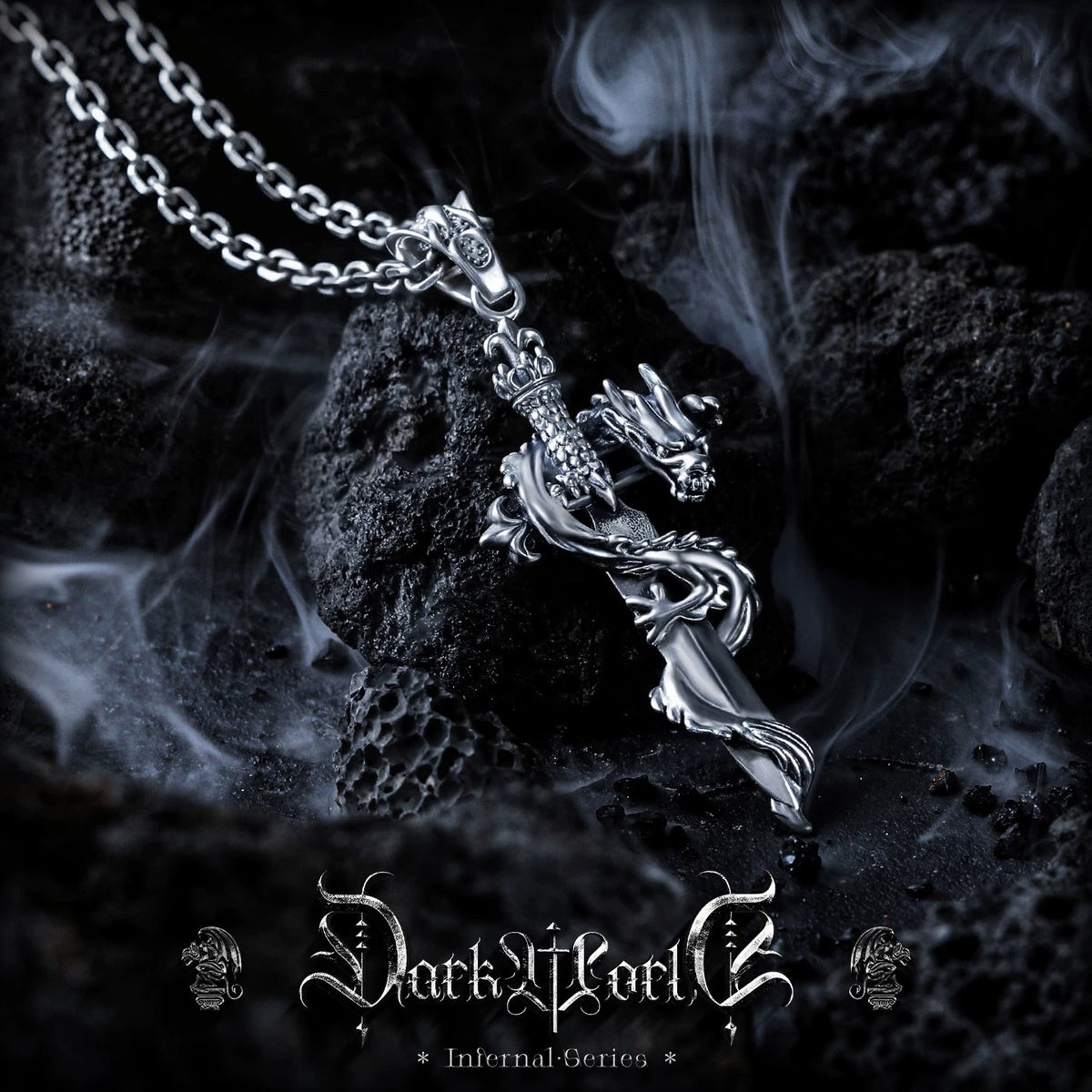 【Zhu Jiuyin]】Panlong Cross Pendant Men's 925 Silver Necklace, Premium Feel, Birthday Gift for Boyfriend