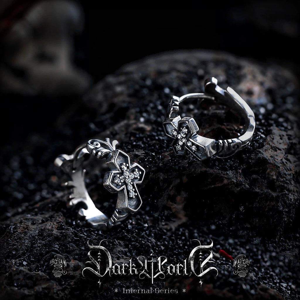 【Returning Heart]】Gothic Style Cross S925 Silver Earrings Men's Studs Niche Ear Clips Jewelry Birthday Gift