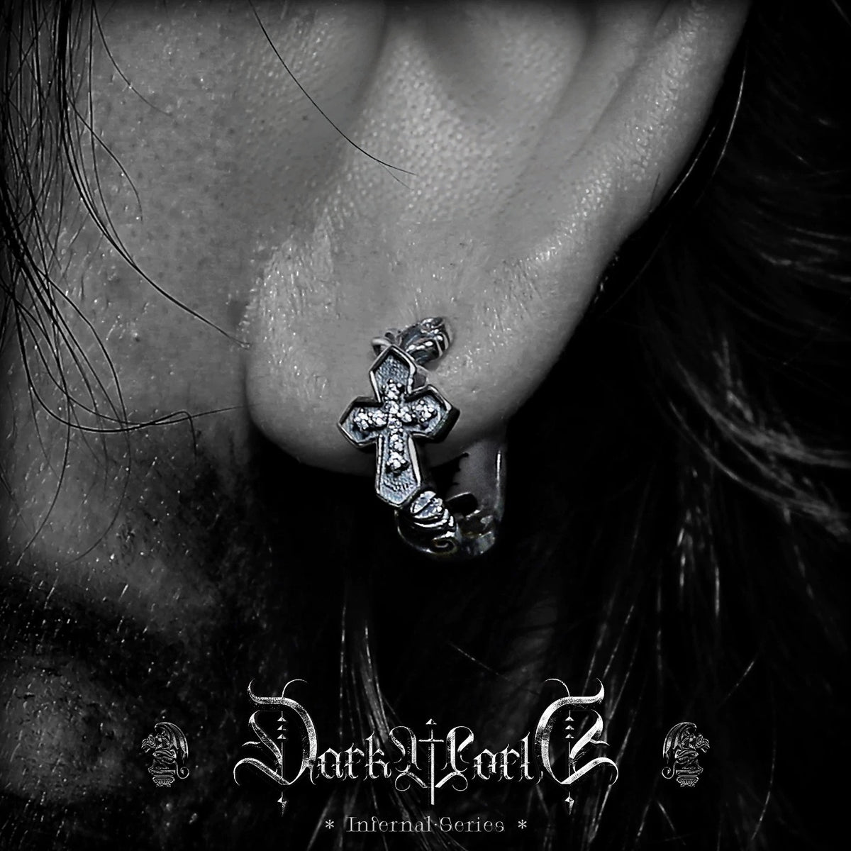 【Returning Heart]】Gothic Style Cross S925 Silver Earrings Men's Studs Niche Ear Clips Jewelry Birthday Gift