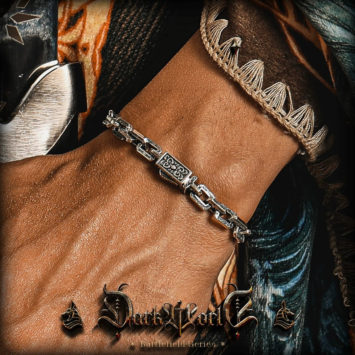 【Dark Pattern】Retro European & American Vine Military Design S925 Silver Men's Bracelet, Cuban Chain, Birthday Gift