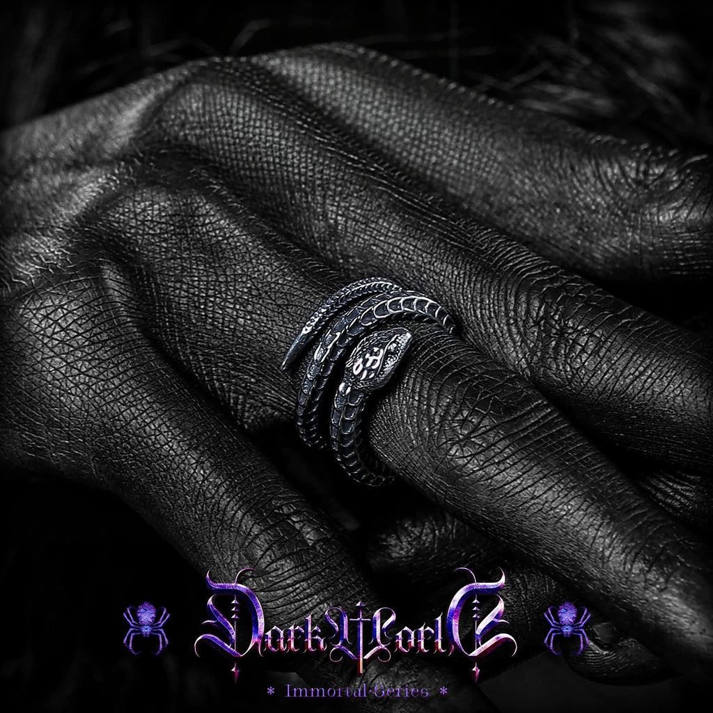 【Lost]】Dark-style 925 Silver Snake Ring for Men, Unique Design, Finger Ring, Open Band