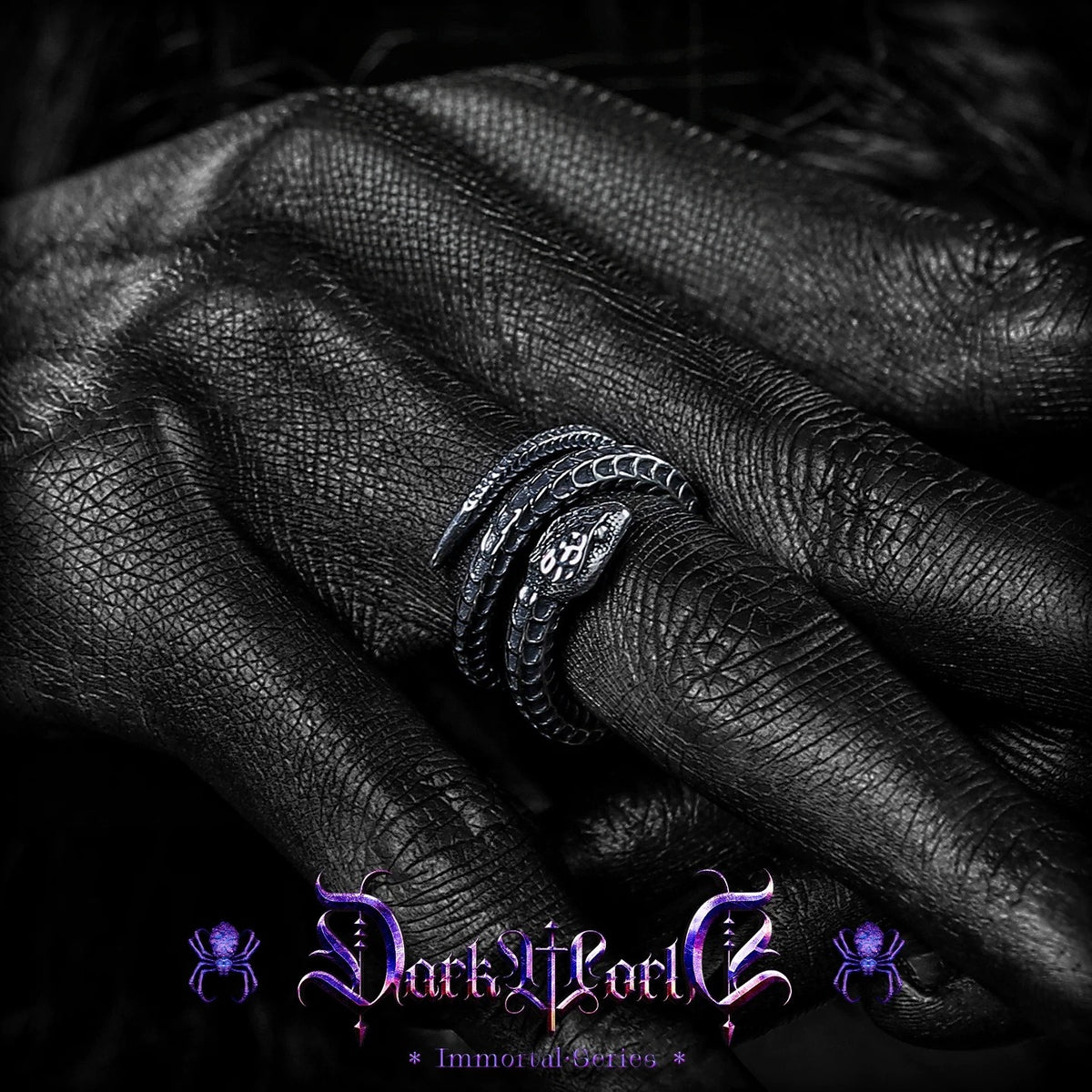 【Lost]】Dark-style 925 Silver Snake Ring for Men, Unique Design, Finger Ring, Open Band