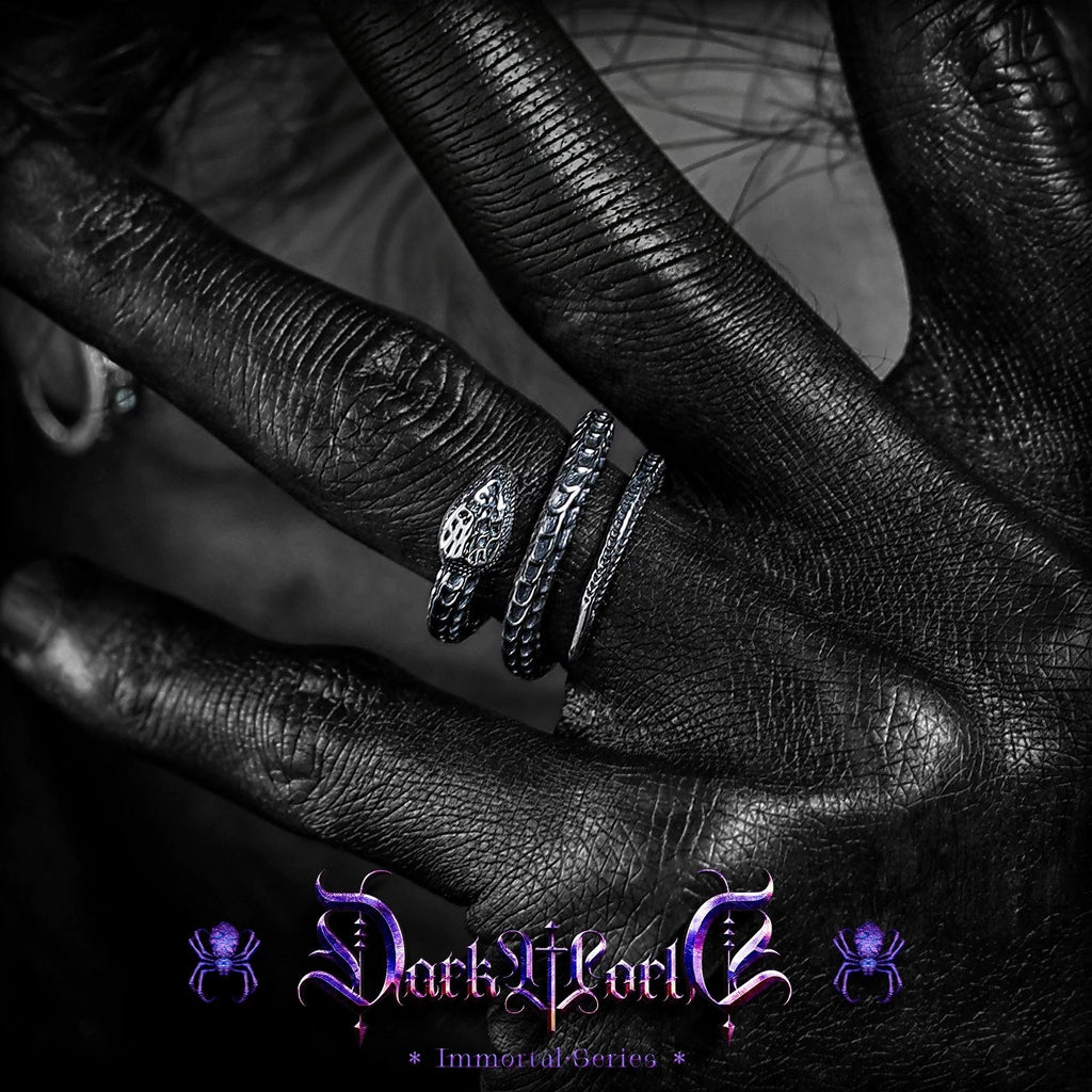 【Lost]】Dark-style 925 Silver Snake Ring for Men, Unique Design, Finger Ring, Open Band