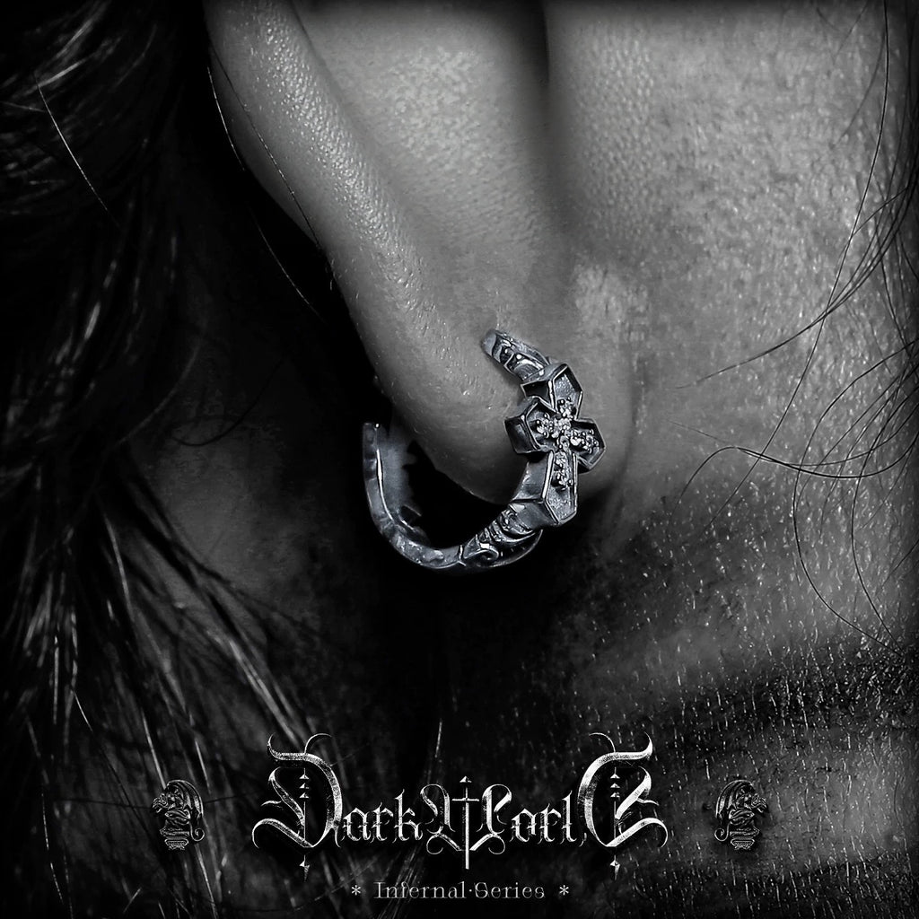 【Returning Heart]】Gothic Style Cross S925 Silver Earrings Men's Studs Niche Ear Clips Jewelry Birthday Gift