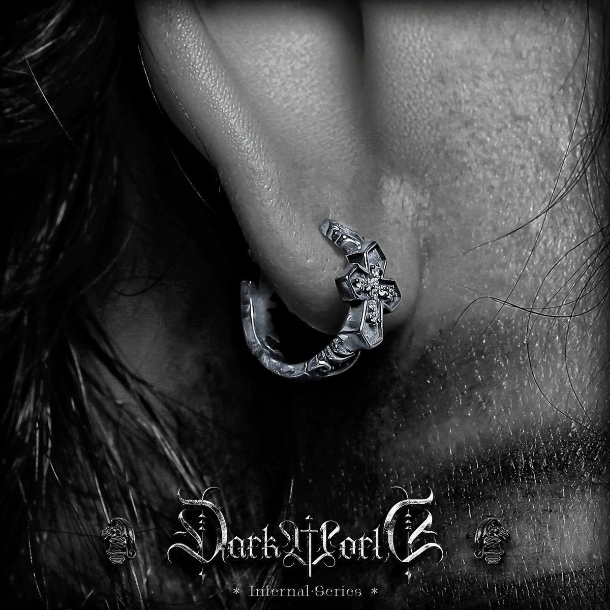 【Returning Heart]】Gothic Style Cross S925 Silver Earrings Men's Studs Niche Ear Clips Jewelry Birthday Gift