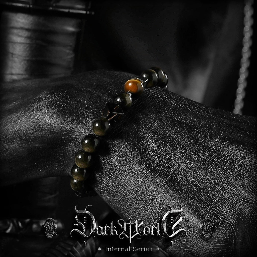 【Zhao】Natural Golden Obsidian Bracelet for Men, High-End Vintage Tiger Eye Bead Bracelet, Couple's Birthday Gift