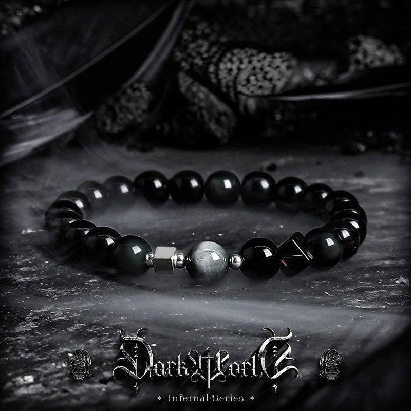 【Zhao】Natural Golden Obsidian Bracelet for Men, High-End Vintage Tiger Eye Bead Bracelet, Couple's Birthday Gift