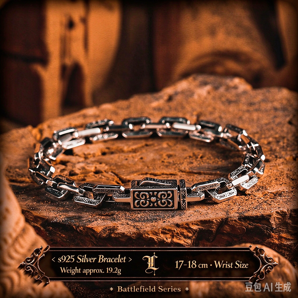 【Dark Pattern】Retro European & American Vine Military Design S925 Silver Men's Bracelet, Cuban Chain, Birthday Gift