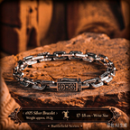 【Dark Pattern】Retro European & American Vine Military Design S925 Silver Men's Bracelet, Cuban Chain, Birthday Gift