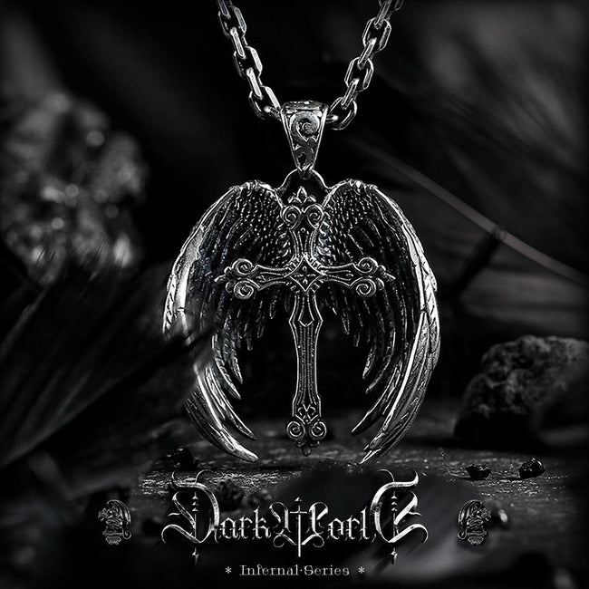 【Demon Wings】 Retro Cross Pendant Men's Niche 925 Silver Necklace, Birthday Gift for Boyfriend Main Image