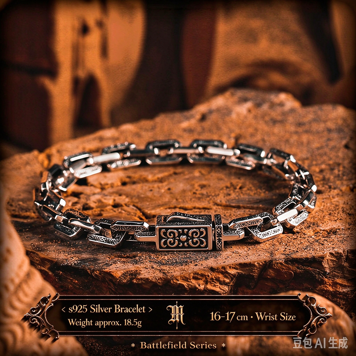 【Dark Pattern】Retro European & American Vine Military Design S925 Silver Men's Bracelet, Cuban Chain, Birthday Gift