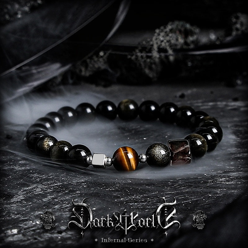 【Zhao】Natural Golden Obsidian Bracelet for Men, High-End Vintage Tiger Eye Bead Bracelet, Couple's Birthday Gift
