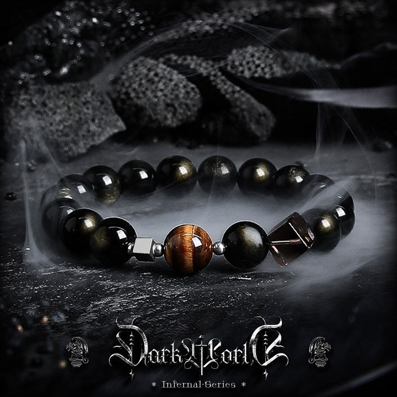【Zhao】Natural Golden Obsidian Bracelet for Men, High-End Vintage Tiger Eye Bead Bracelet, Couple's Birthday Gift