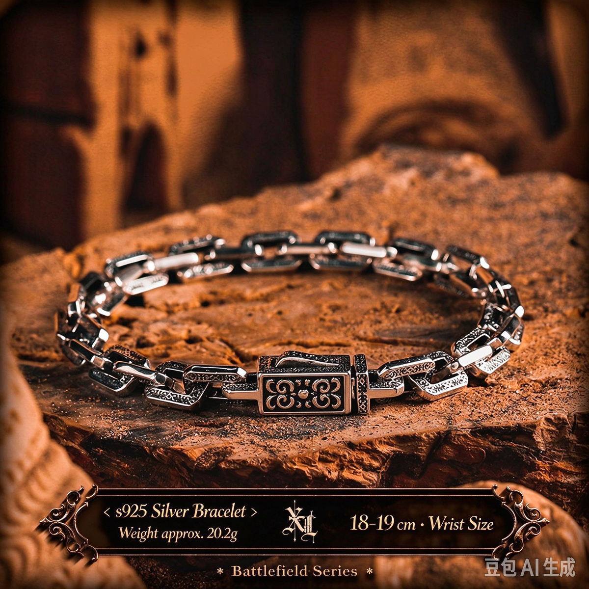 【Dark Pattern】Retro European & American Vine Military Design S925 Silver Men's Bracelet, Cuban Chain, Birthday Gift