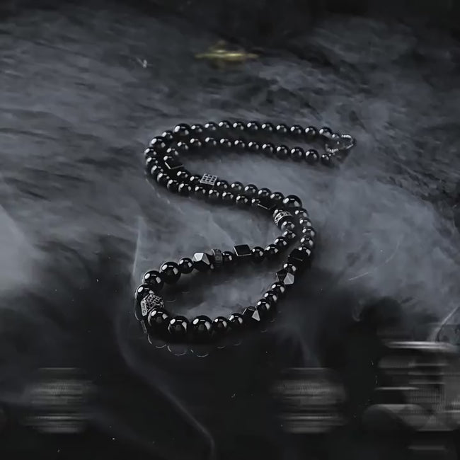 【Profound】Retro Original Obsidian Beaded Necklace for Men, Unique Sweater Chain with a Minimalist Design Hover Image